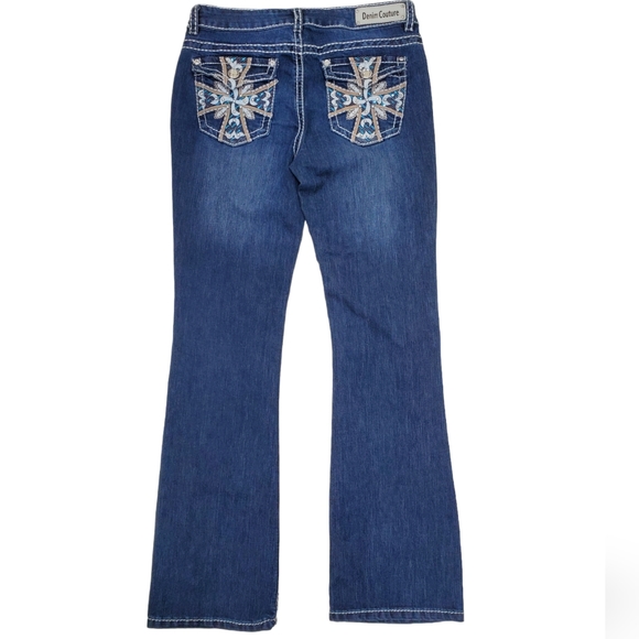Denim Couture jeans junior size 13 Dark wash Faded White stitching Glam pockets - Picture 2 of 13